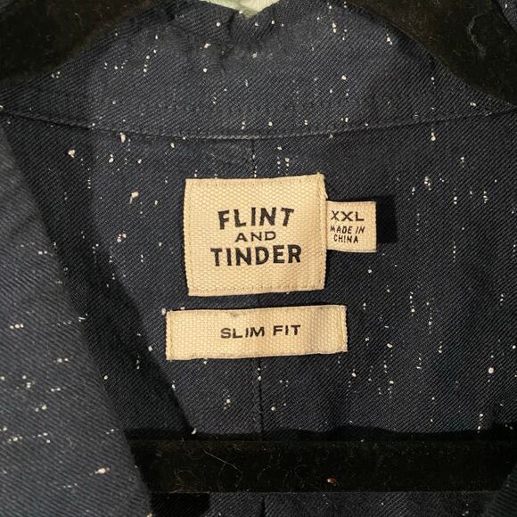 Flint And Tinder Navy Speckle Fabric Slim Fit Short Sleeve Button Up Shirt XXL - Picture 4 of 8